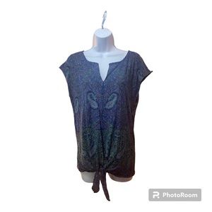 LUCKY BRAND Ladies NWT Blue Paisley Sleeveless Tie Front V-Neck Top Size Small
